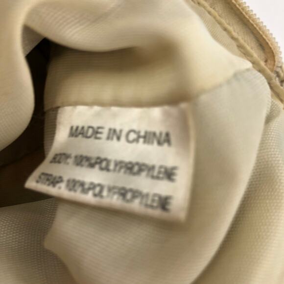 Lina Crocheted Knit Handbag Purse Shoulder Cream Beige Brown Braided Handle - Picture 9 of 10